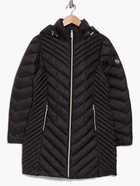 Michael Kors Black Quilted Hooded Long Puffer Coat